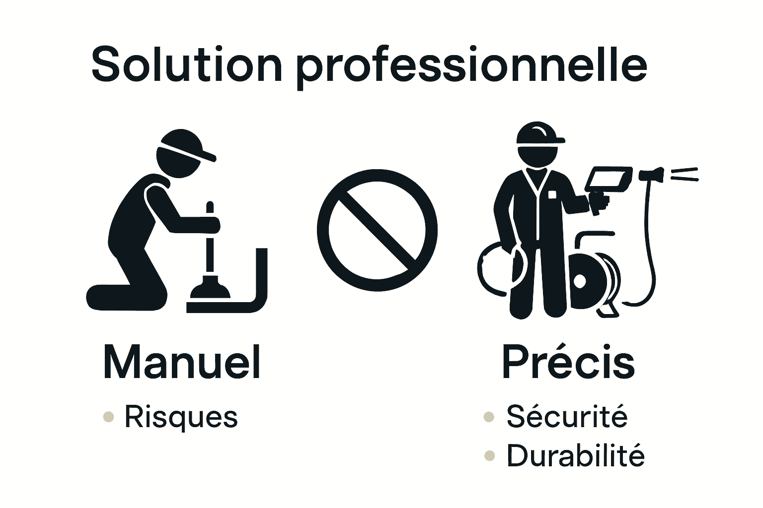 Comparaison visuelle entre débouchage manuel et professionnel