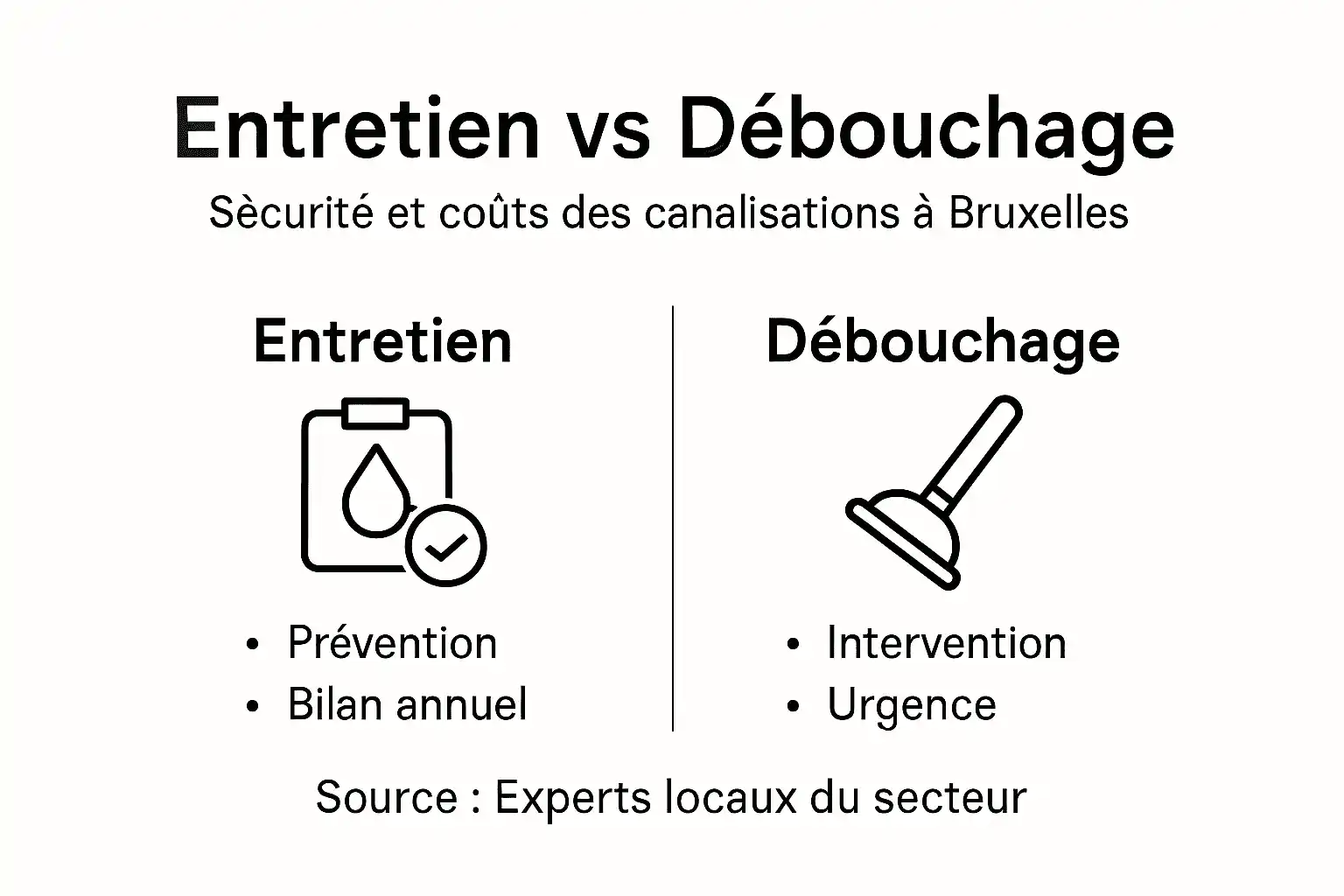 Infographie : comprendre la différence entre l’entretien et le débouchage des canalisations à Bruxelles