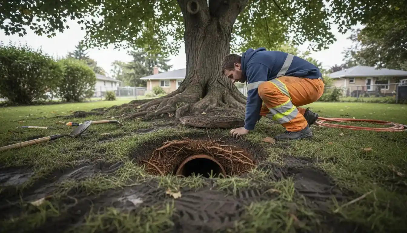 Contrôle des racines obstruant une canalisation