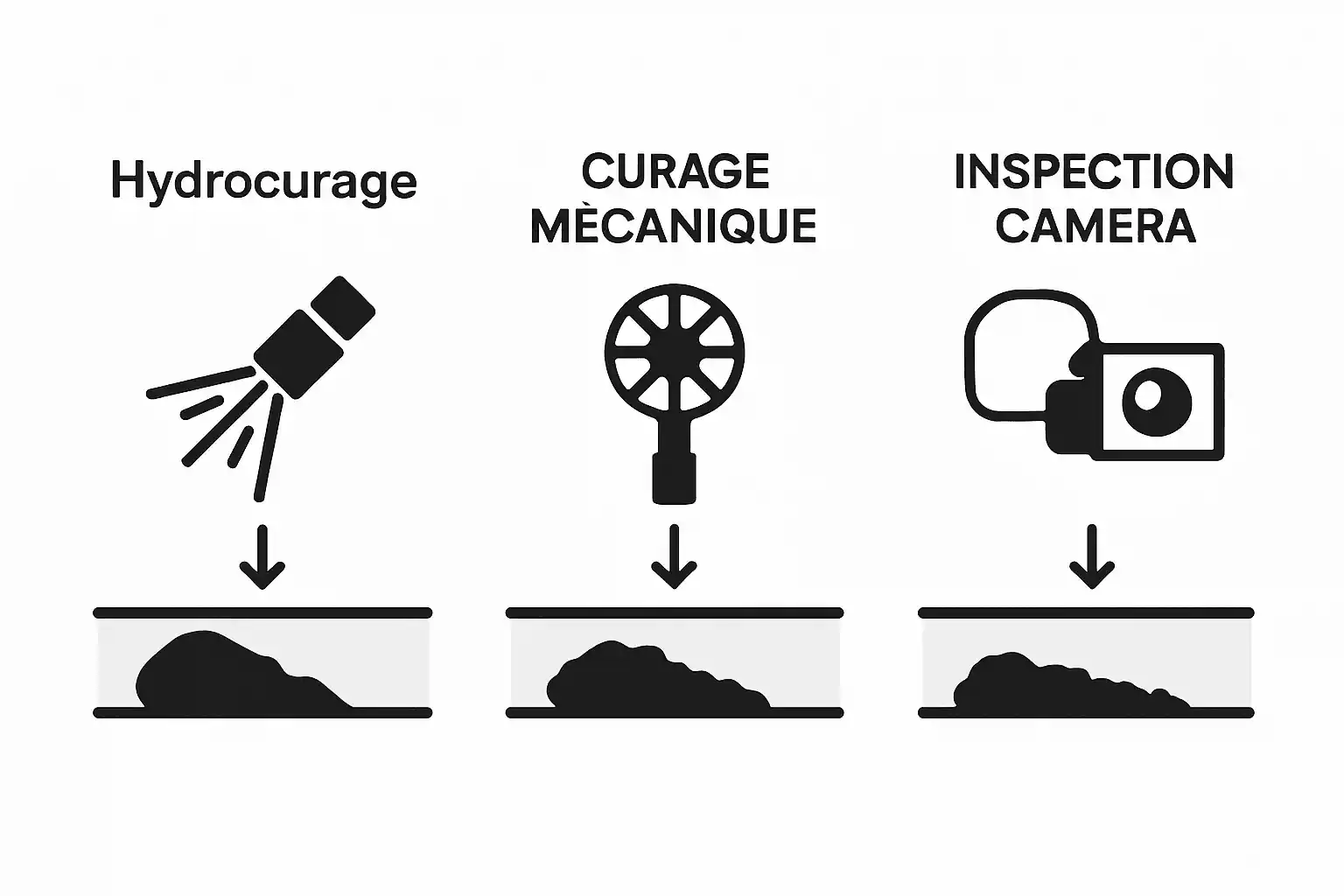 Comparatif visuel des différentes méthodes de nettoyage de canalisations