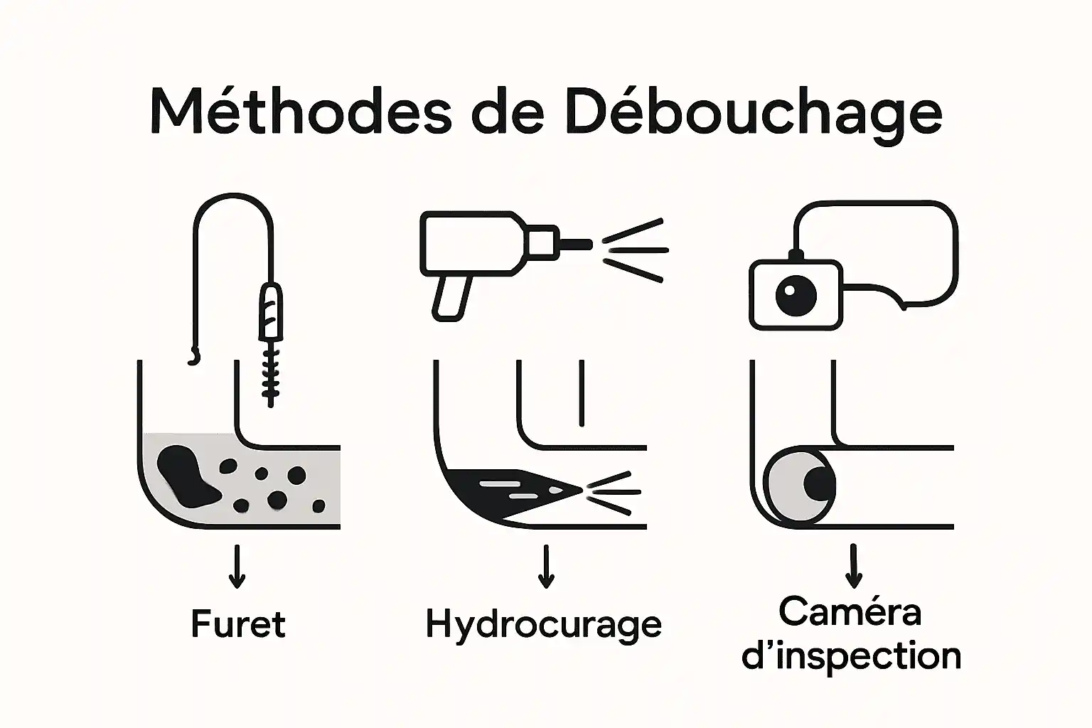 Visuel pratique : les différents outils pour déboucher les canalisations et leurs utilisations