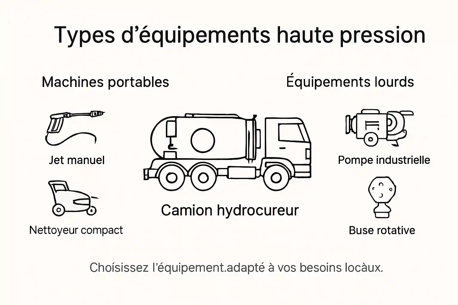 Présentation visuelle des équipements de débouchage haute pression à Bruxelles