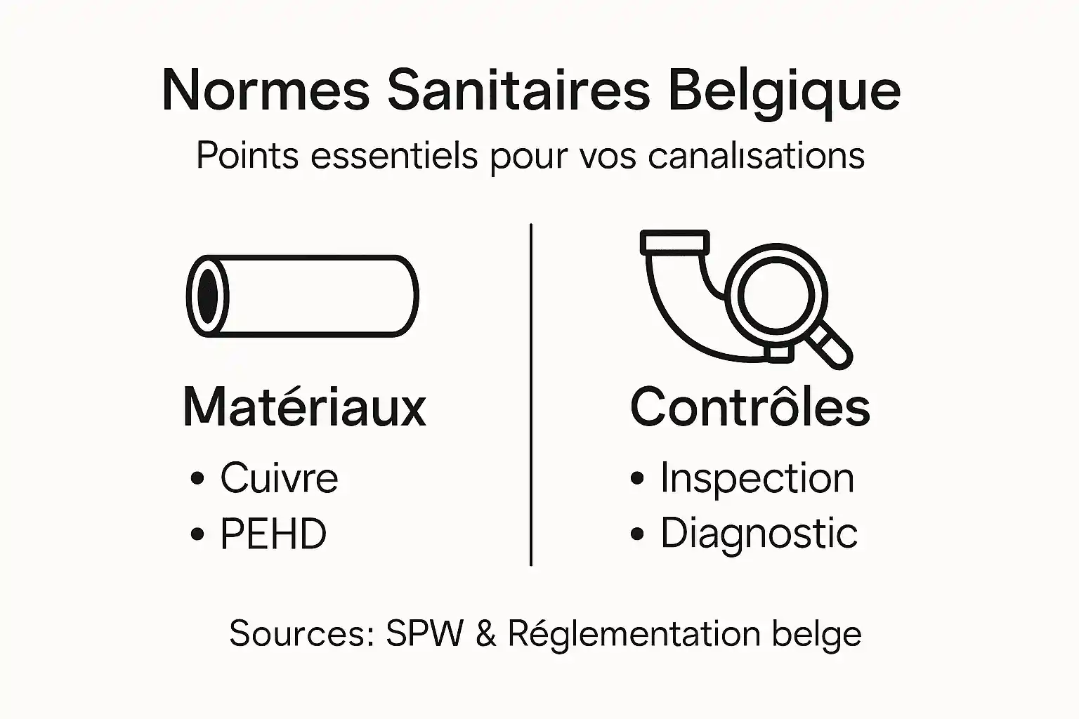 Une infographie claire et synthétique sur les principales réglementations sanitaires applicables aux réseaux de canalisation en Belgique.