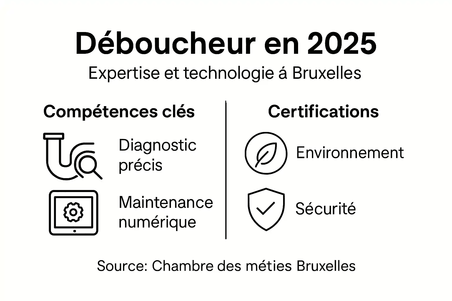 Découvrez en un coup d’œil les compétences clés et les certifications indispensables pour exercer le métier de déboucheur grâce à cette infographie complète.