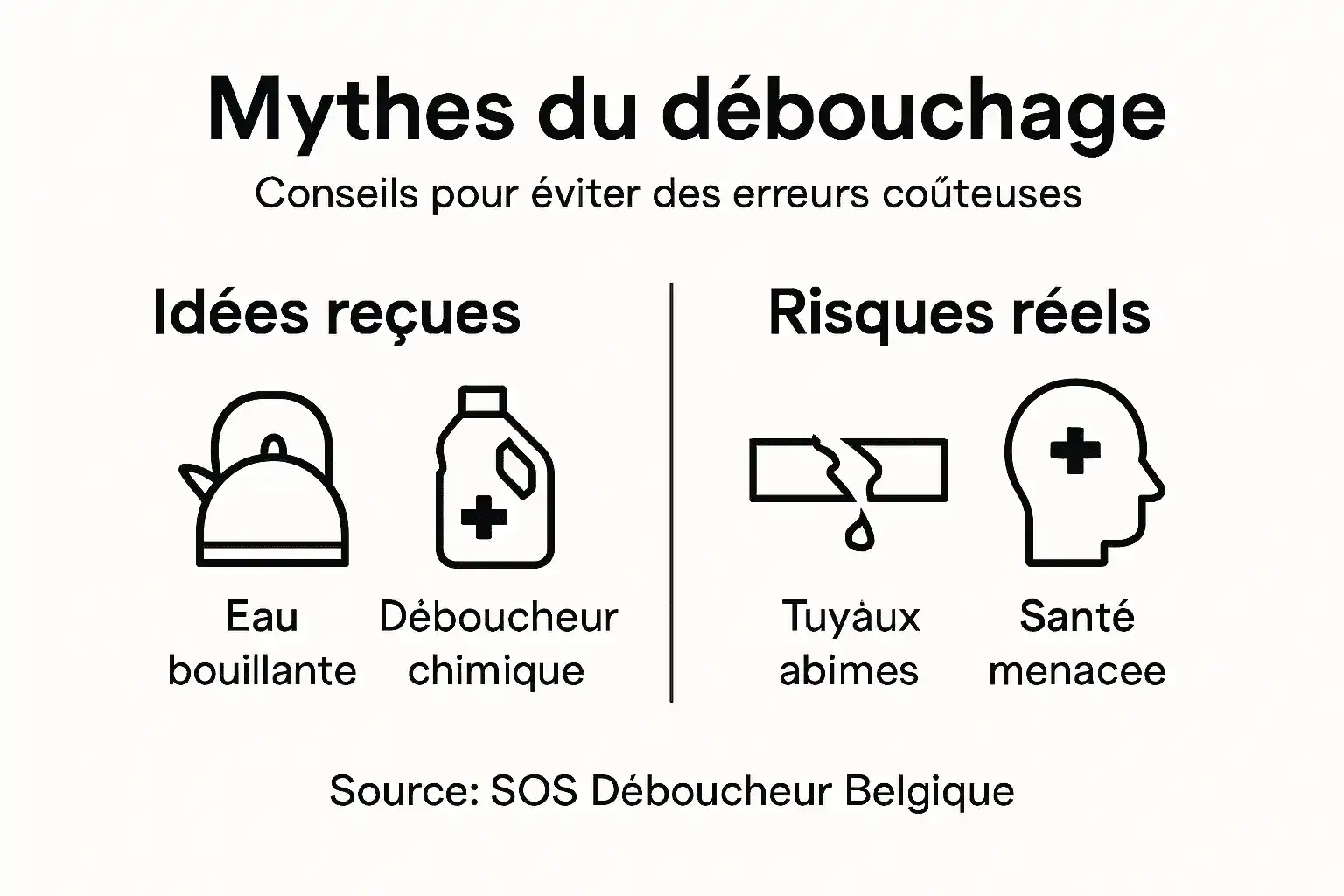 Infographie : idées reçues et dangers liés au débouchage des canalisations