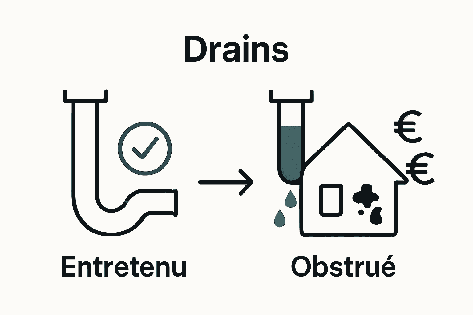 Infographie risques drain obstrué vs entretien
