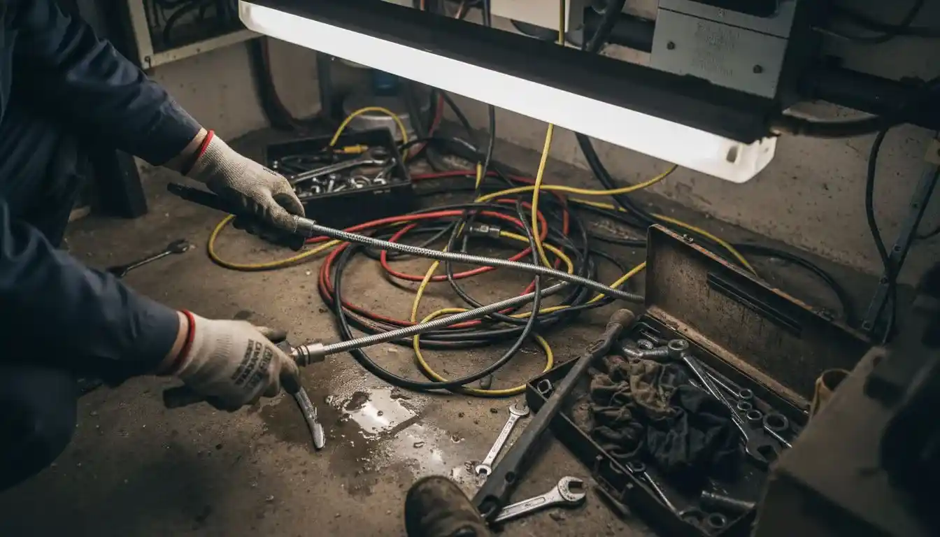 Technicien montrant du matériel de débouchage