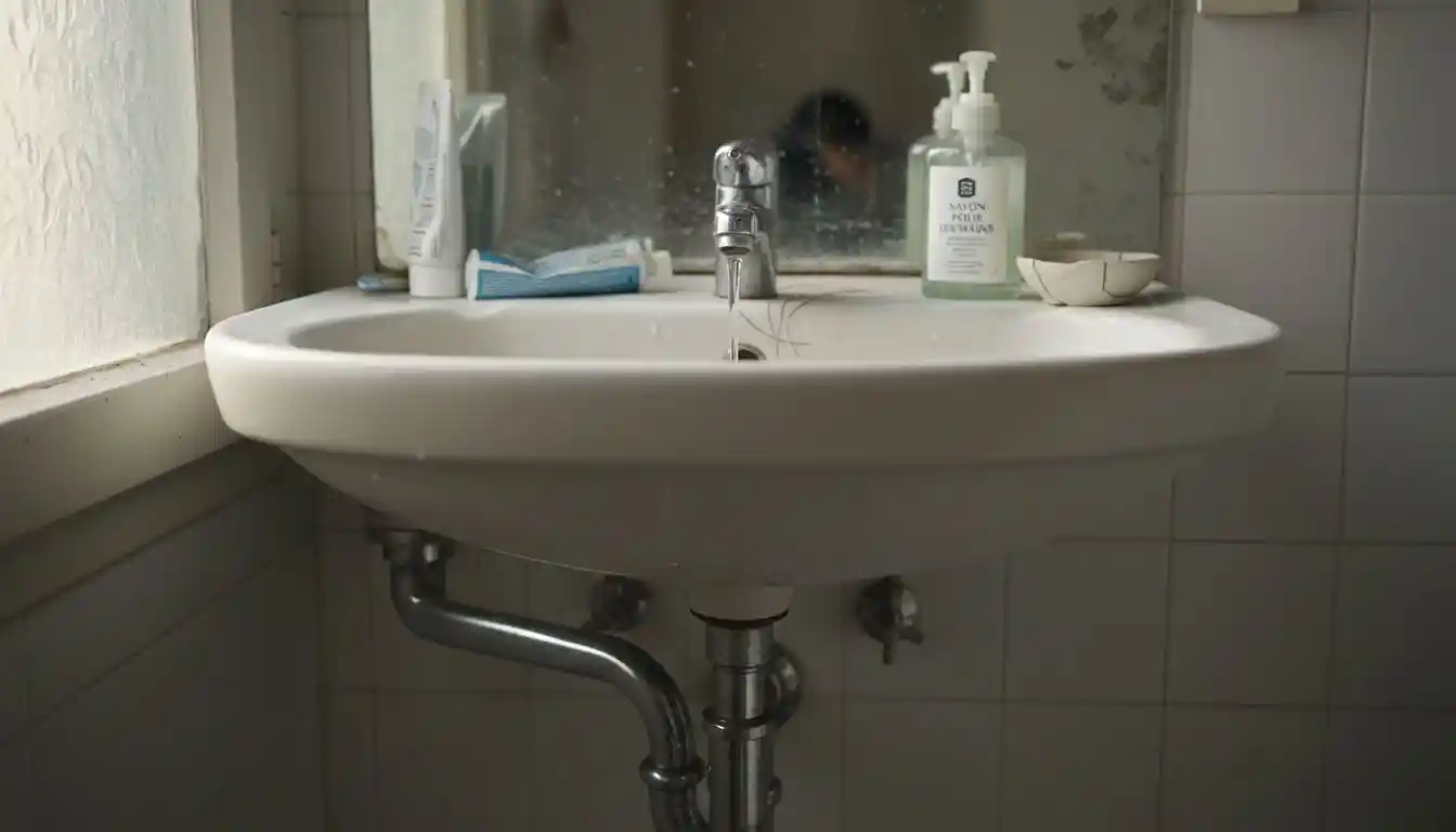 Zoom sur le siphon situé sous l’évier